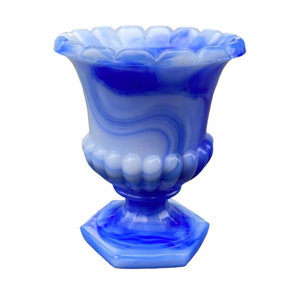 Vintage Other - VTG Akro Agate Blue & White Slag Glass Mini Vase/Toothpick Holder {$10 bundled}